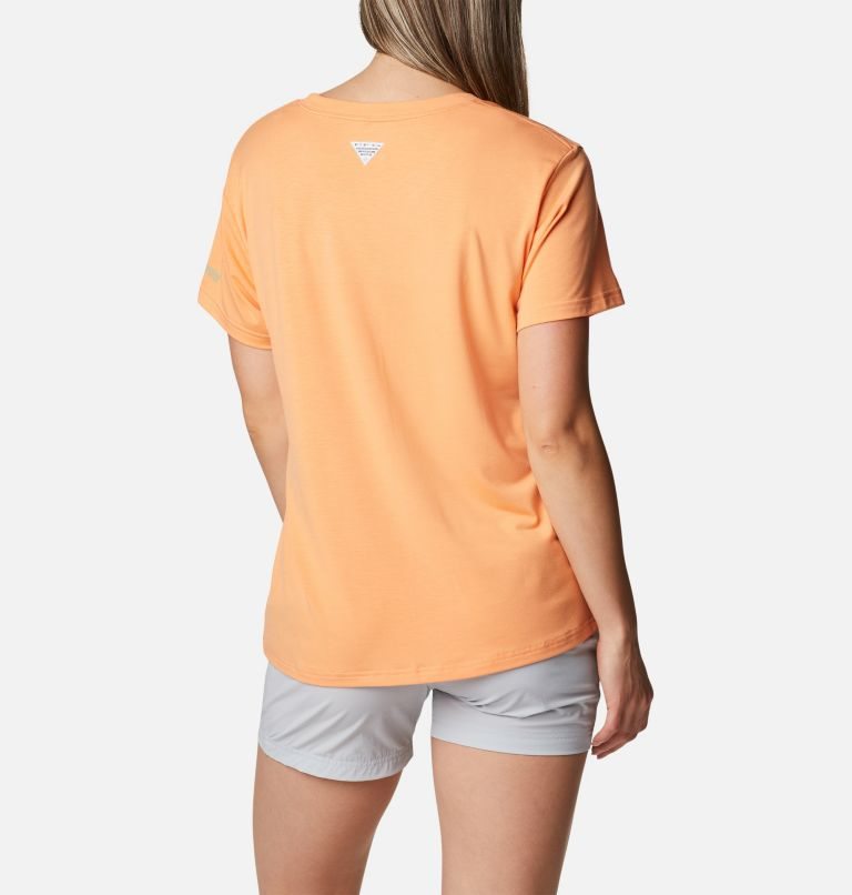 Women's Columbia PFG Slack Water Graphic Short Sleeve T Shirts Orange | CA-S5L1C