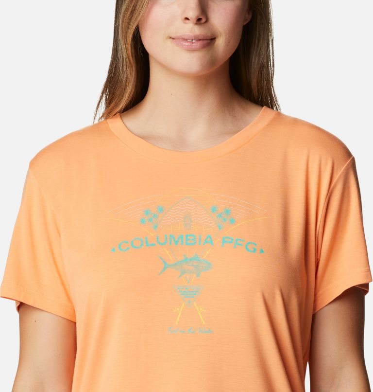 Women's Columbia PFG Slack Water Graphic Short Sleeve T Shirts Orange | CA-S5L1C