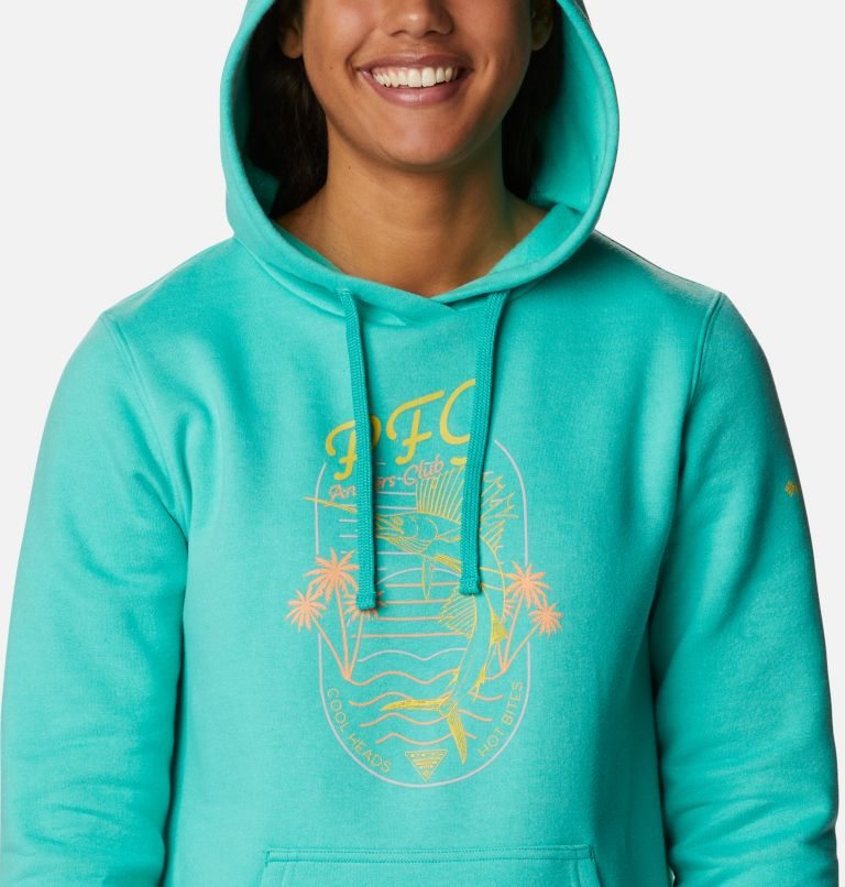 Women's Columbia PFG Slack Water Graphic Hoodie Turquoise | CA-V1A03