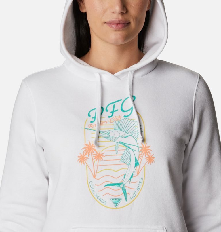 Women's Columbia PFG Slack Water Graphic Hoodie White | CA-X8C50