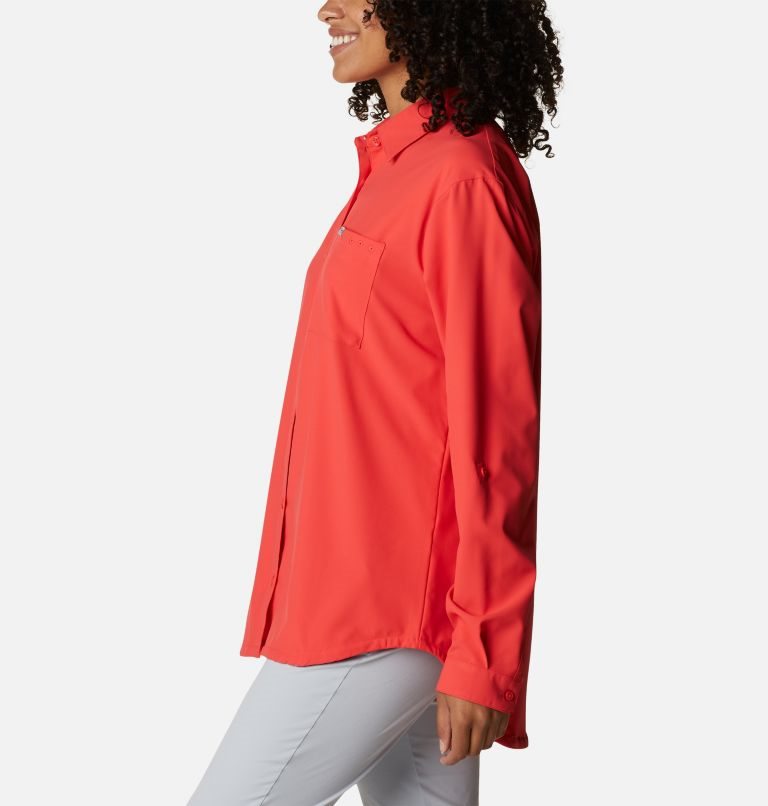 Women's Columbia PFG Sun Drifter Woven Long Sleeve Shirts Red | CA-A45A0