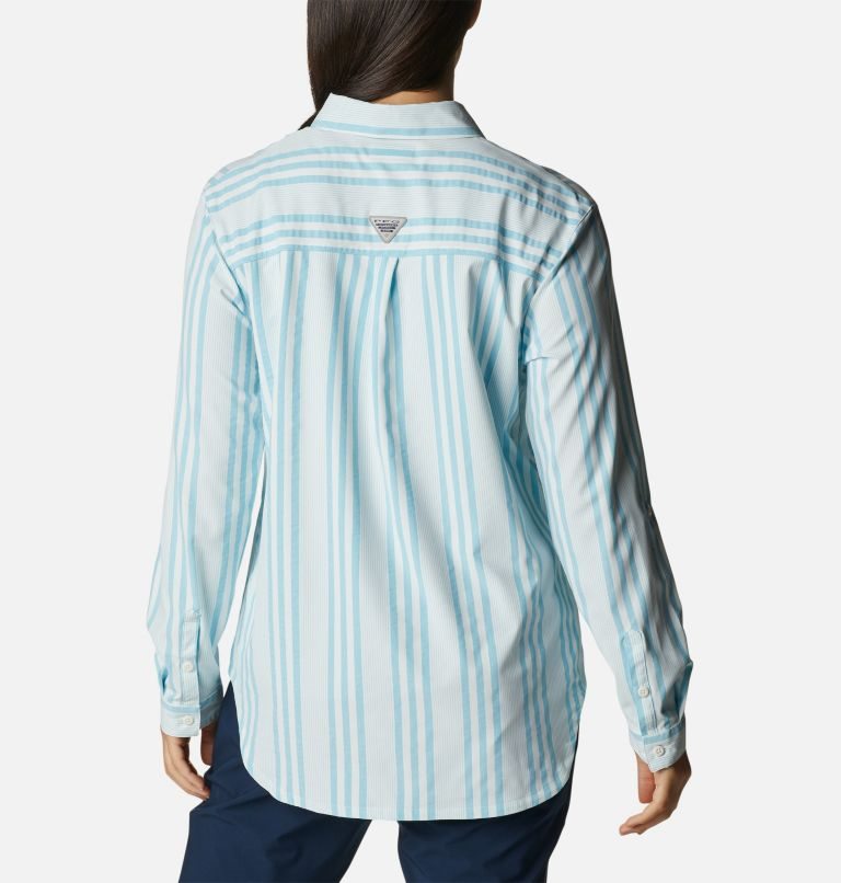 Women's Columbia PFG Sun Drifter Woven Long Sleeve Shirts Stripe | CA-M0C5A