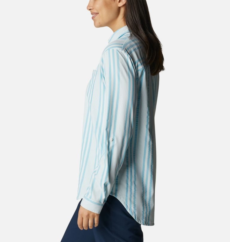 Women's Columbia PFG Sun Drifter Woven Long Sleeve Shirts Stripe | CA-M0C5A