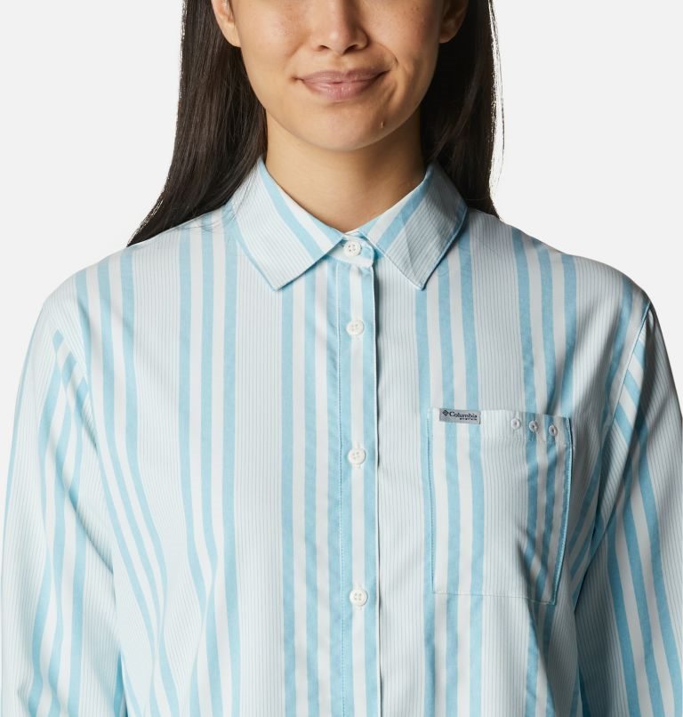 Women's Columbia PFG Sun Drifter Woven Long Sleeve Shirts Stripe | CA-M0C5A