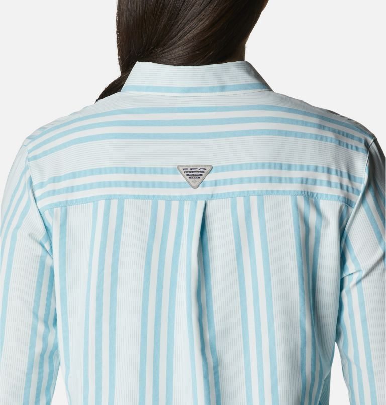 Women's Columbia PFG Sun Drifter Woven Long Sleeve Shirts Stripe | CA-M0C5A