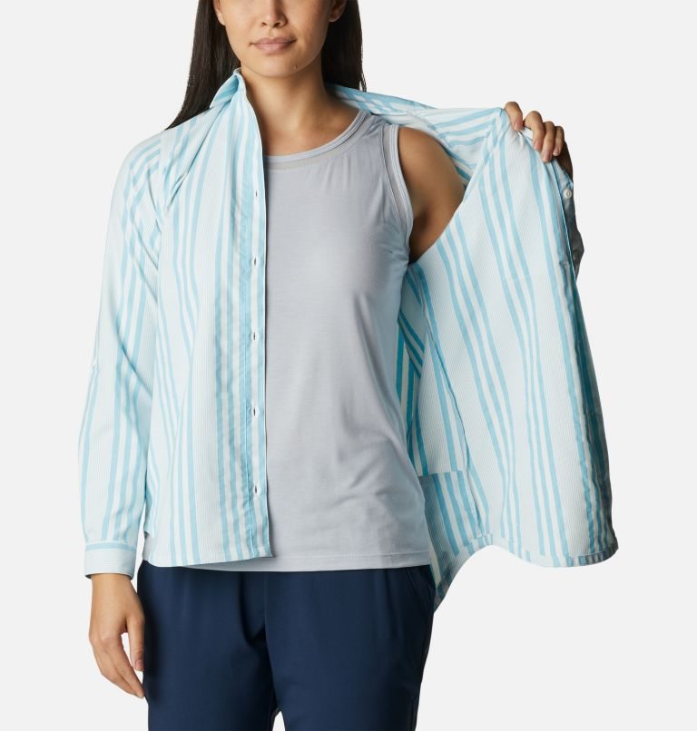 Women's Columbia PFG Sun Drifter Woven Long Sleeve Shirts Stripe | CA-M0C5A