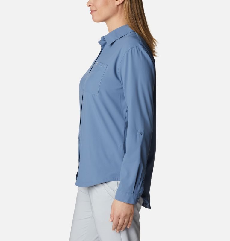 Women's Columbia PFG Sun Drifter Woven Long Sleeve Shirts Blue | CA-OA14C