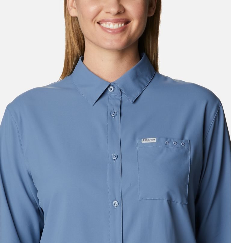 Women's Columbia PFG Sun Drifter Woven Long Sleeve Shirts Blue | CA-OA14C