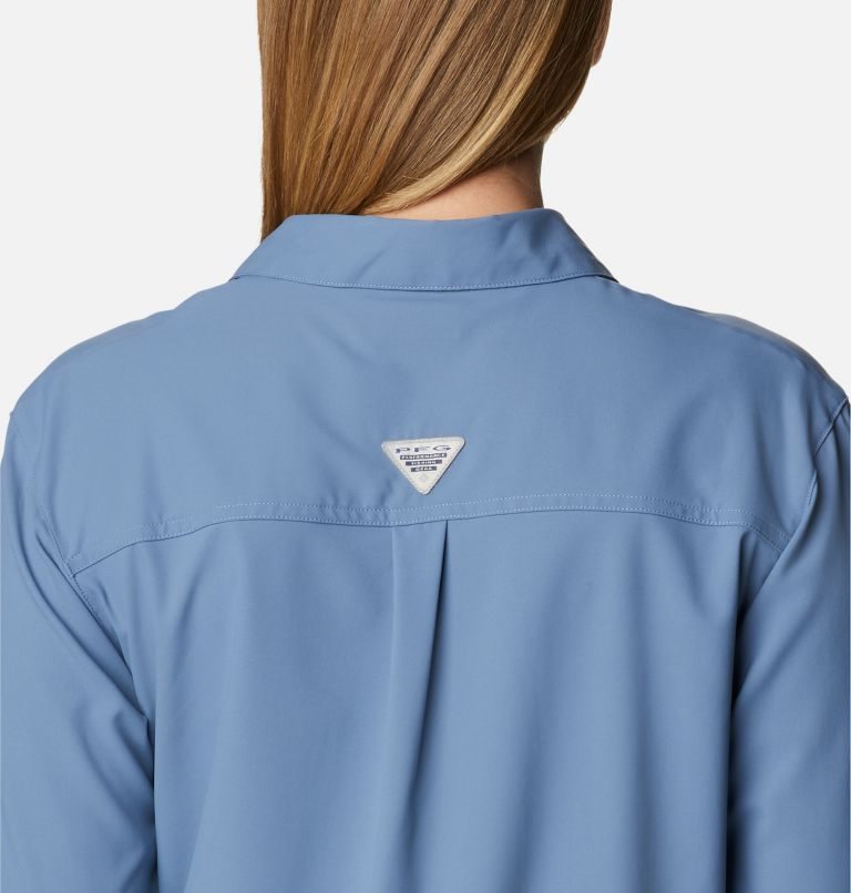 Women's Columbia PFG Sun Drifter Woven Long Sleeve Shirts Blue | CA-OA14C