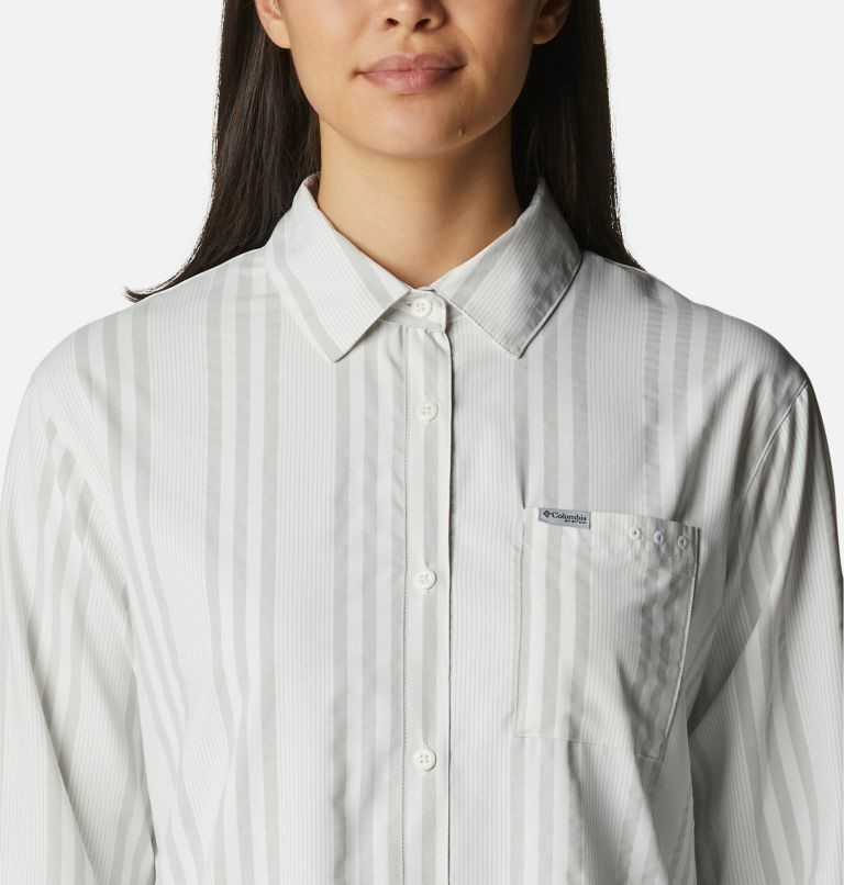 Women's Columbia PFG Sun Drifter Woven Long Sleeve Shirts Stripe | CA-T816A