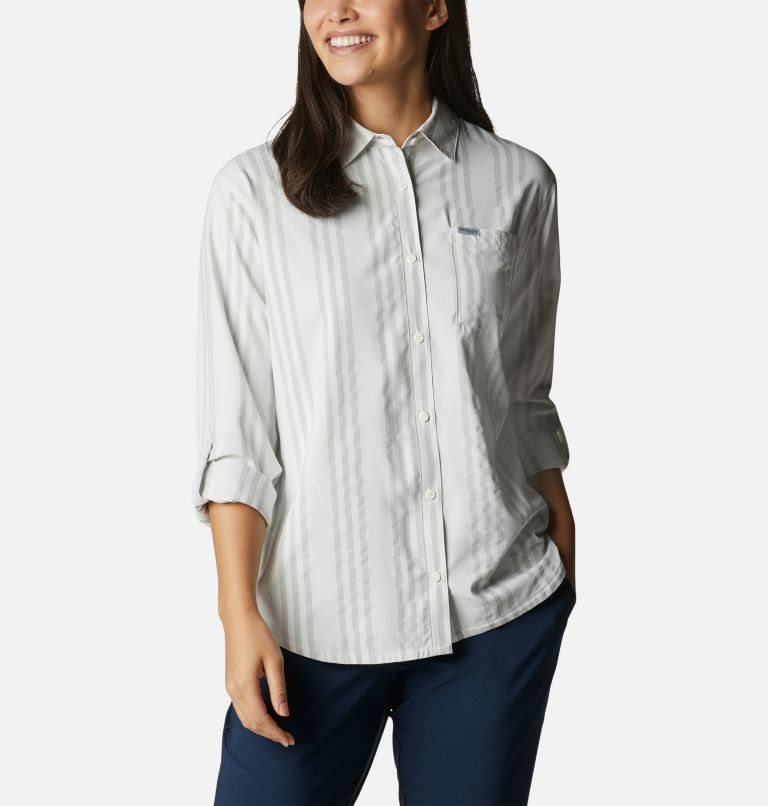 Women's Columbia PFG Sun Drifter Woven Long Sleeve Shirts Stripe | CA-T816A