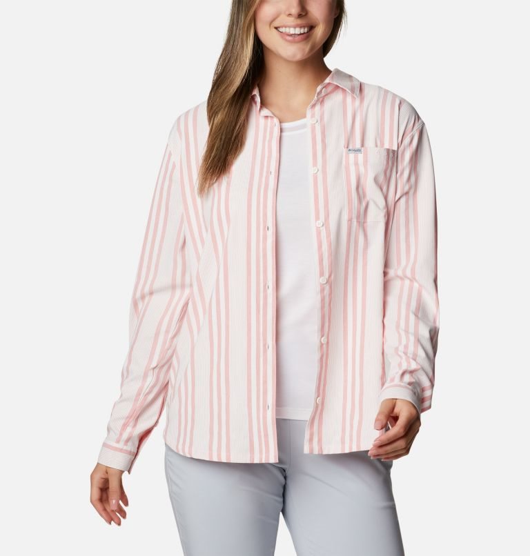 Women's Columbia PFG Sun Drifter Woven Long Sleeve Shirts Stripe | CA-YLC56