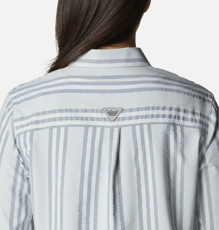 Women's Columbia PFG Sun Drifter Woven Long Sleeve Shirts Stripe | CA-Z61C8