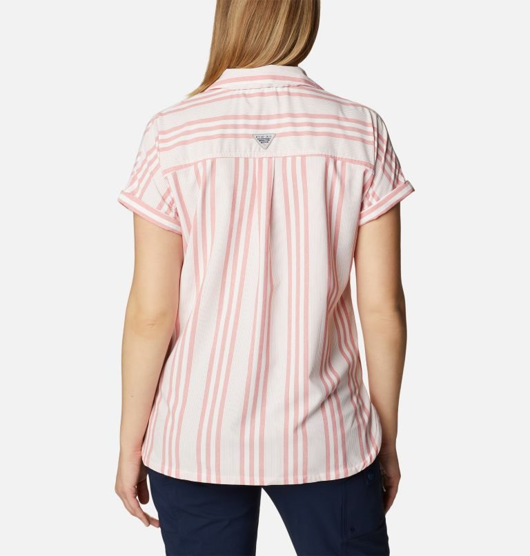 Women's Columbia PFG Sun Drifter Woven Short Sleeve Shirts Stripe | CA-K6L31