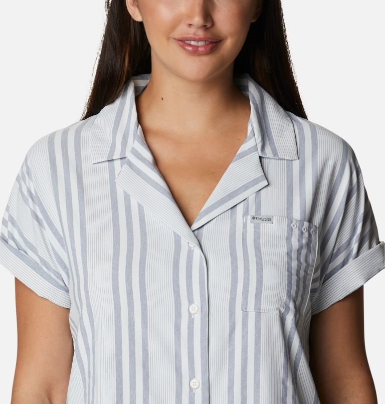 Women's Columbia PFG Sun Drifter Woven Short Sleeve Shirts Stripe | CA-N6504