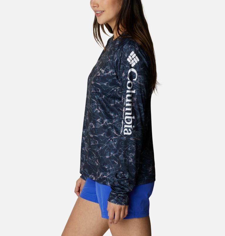 Women's Columbia PFG Super Tidal Tee Long Sleeve Sweatshirts Navy | CA-D01CL