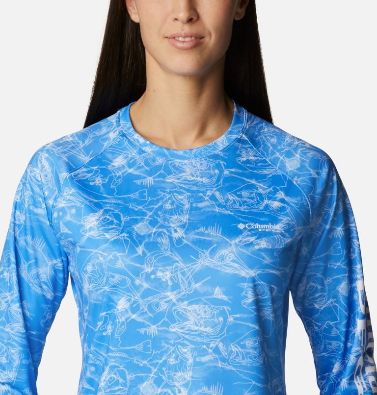 Women's Columbia PFG Super Tidal Tee Long Sleeve Sweatshirts Blue | CA-V6LC3