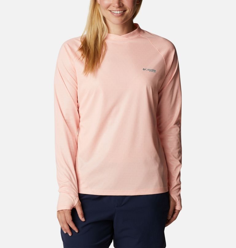 Women\'s Columbia PFG Tidal Deflector Ice Long Sleeve Sweatshirts Pink | CA-AAC53