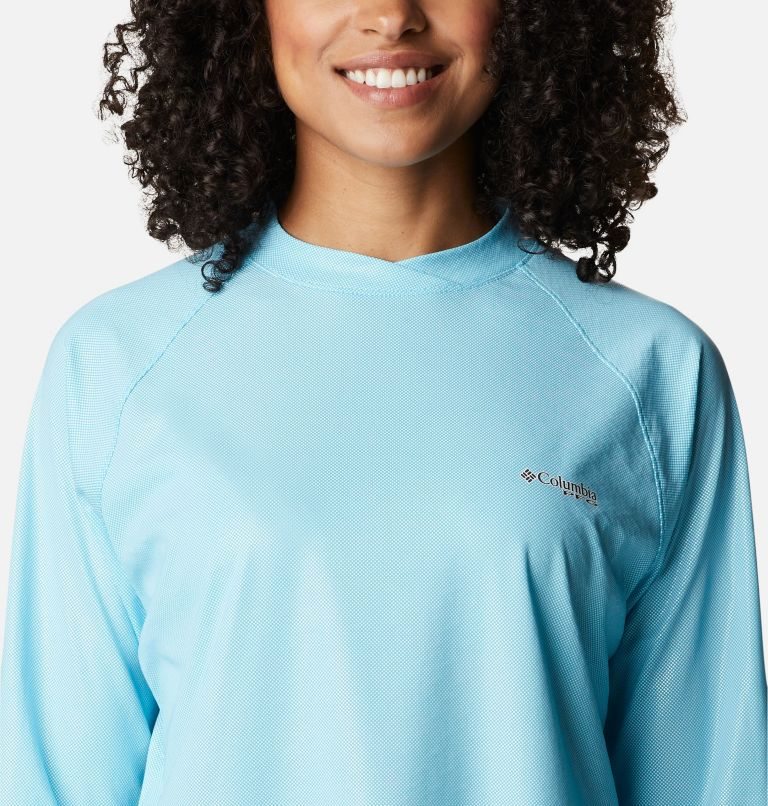 Women's Columbia PFG Tidal Deflector Ice Long Sleeve Sweatshirts Turquoise | CA-Z043C