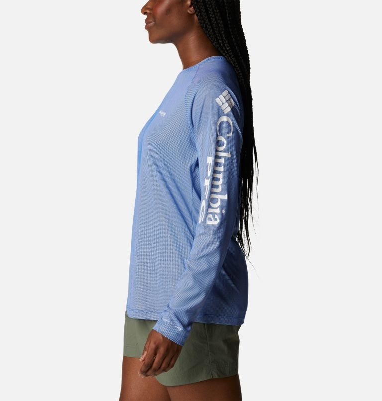 Women's Columbia PFG Tidal Deflector Long Sleeve Sweatshirts Light Blue | CA-EC10L