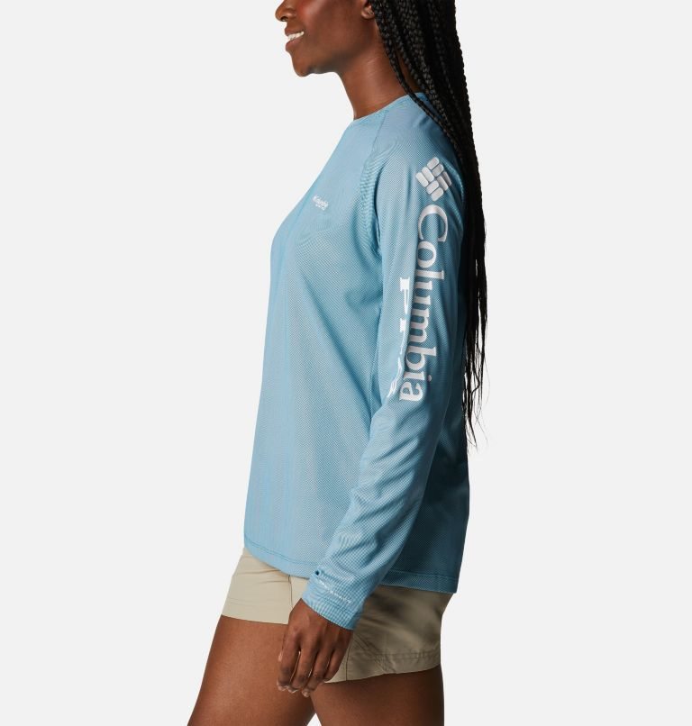 Women's Columbia PFG Tidal Deflector Long Sleeve Sweatshirts Blue | CA-N4A53