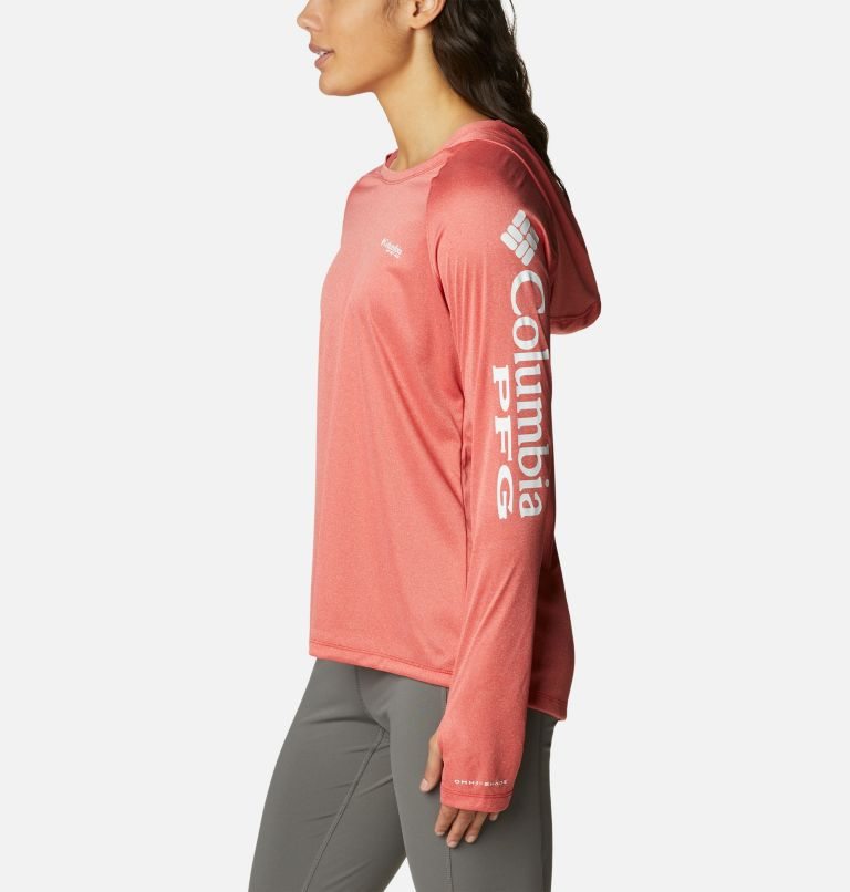 Women's Columbia PFG Tidal Tee Heather Hoodie Coral | CA-AA615