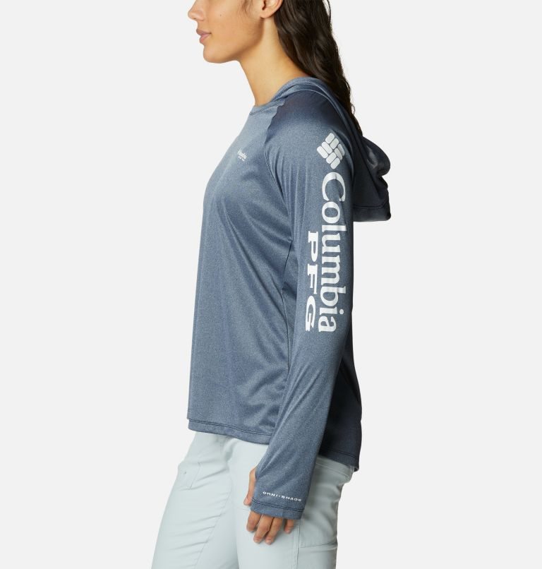 Women's Columbia PFG Tidal Tee Heather Hoodie Navy | CA-L5413