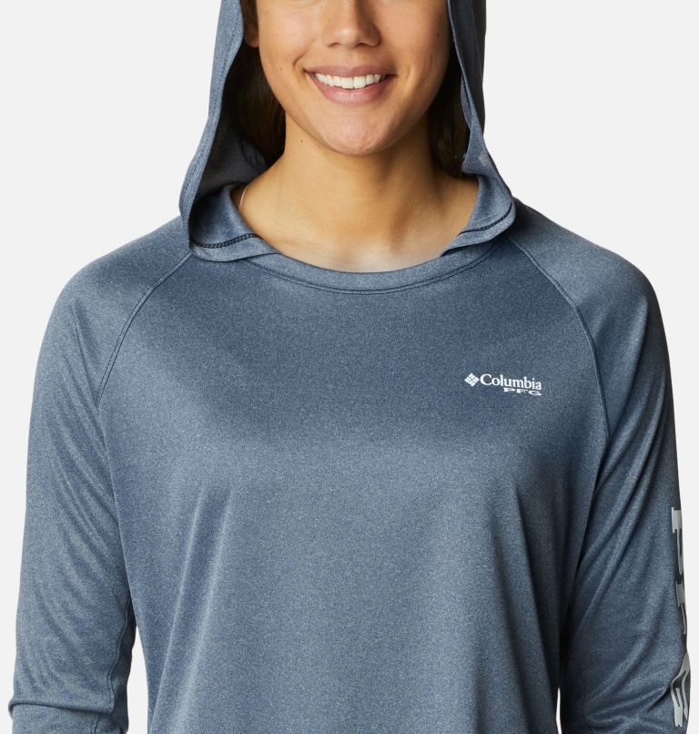 Women's Columbia PFG Tidal Tee Heather Hoodie Navy | CA-L5413