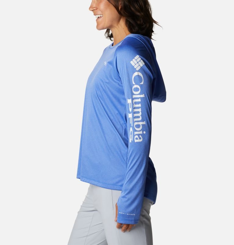 Women's Columbia PFG Tidal Tee Heather Hoodie Blue | CA-QAL65