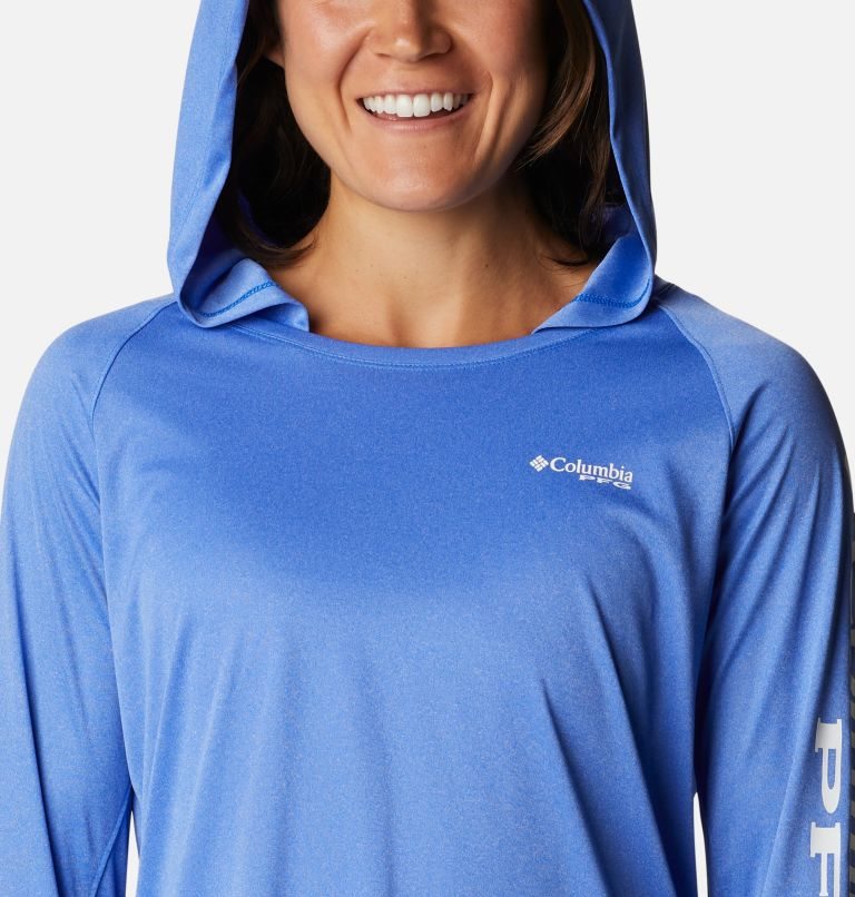 Women's Columbia PFG Tidal Tee Heather Hoodie Blue | CA-QAL65