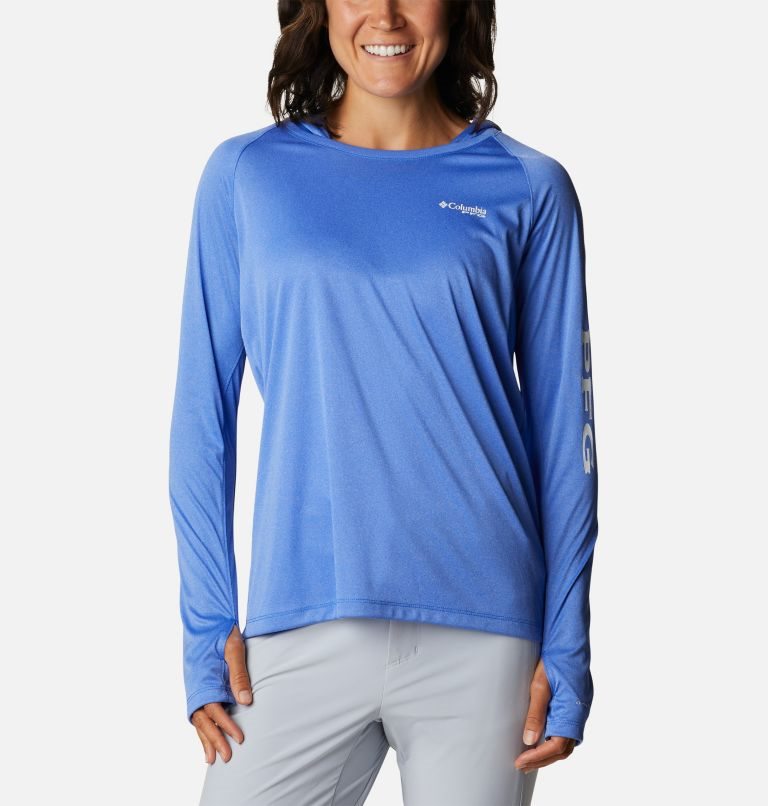 Women\'s Columbia PFG Tidal Tee Heather Hoodie Blue | CA-QAL65