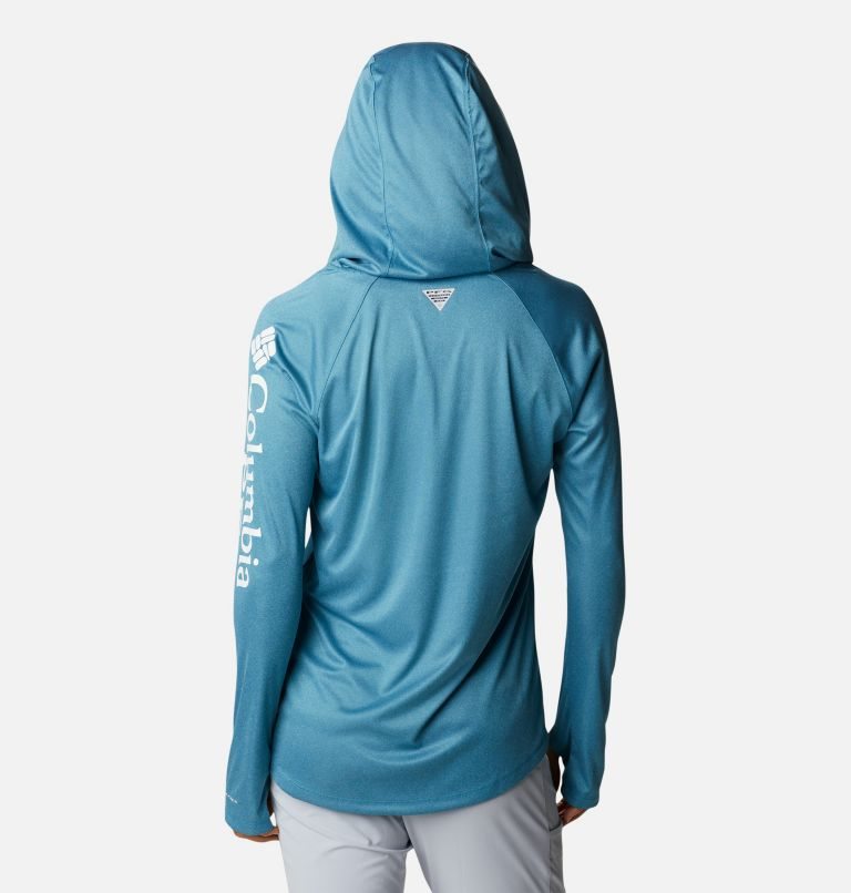 Women's Columbia PFG Tidal Tee Heather Hoodie Blue | CA-TL530