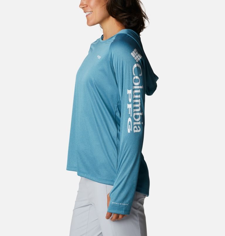 Women's Columbia PFG Tidal Tee Heather Hoodie Blue | CA-TL530