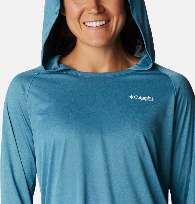 Women's Columbia PFG Tidal Tee Heather Hoodie Blue | CA-TL530