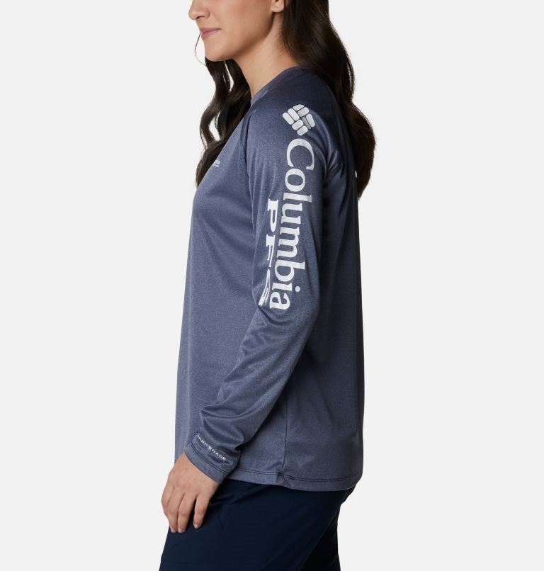 Women's Columbia PFG Tidal Tee Heather Long Sleeve Sweatshirts Navy | CA-MA8L6