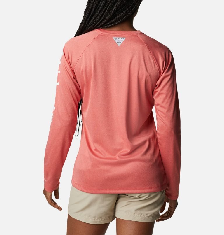 Women's Columbia PFG Tidal Tee Heather Long Sleeve Sweatshirts Coral | CA-N340A