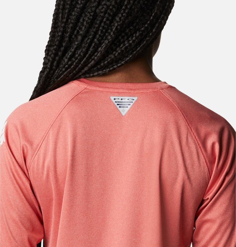 Women's Columbia PFG Tidal Tee Heather Long Sleeve Sweatshirts Coral | CA-N340A