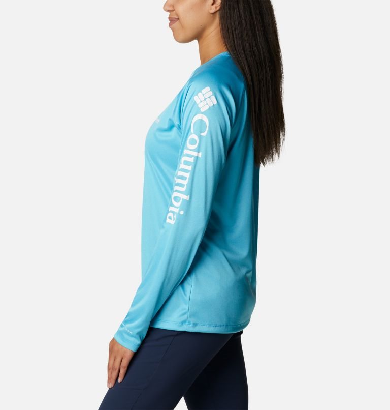 Women's Columbia PFG Tidal Tee Heather Long Sleeve Sweatshirts Blue | CA-T346A