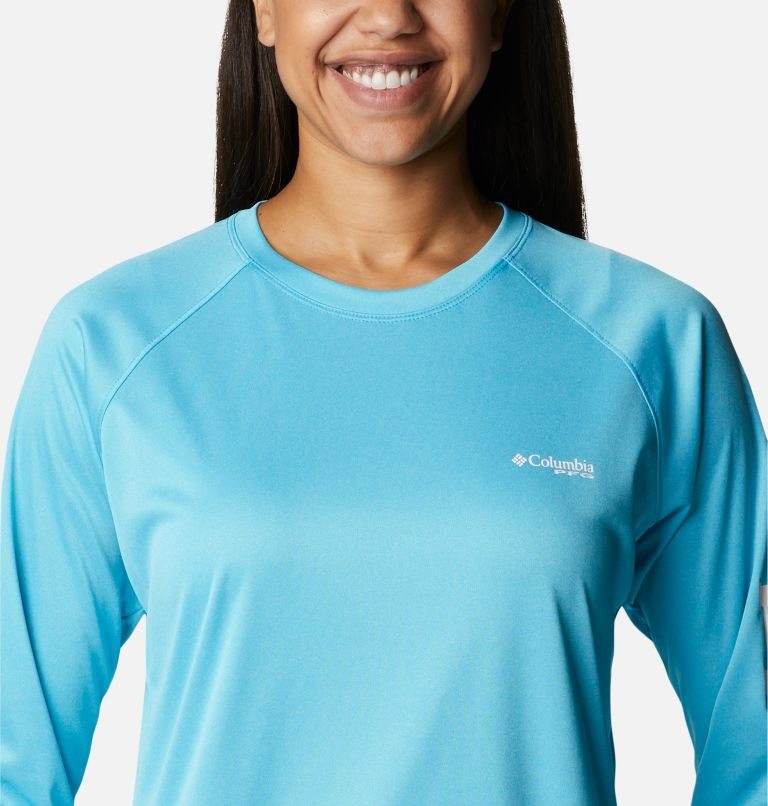 Women's Columbia PFG Tidal Tee Heather Long Sleeve Sweatshirts Blue | CA-T346A