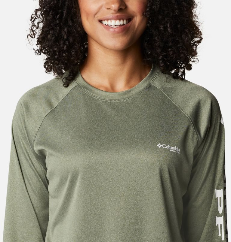 Women's Columbia PFG Tidal Tee Heather Long Sleeve Sweatshirts Olive | CA-T5C61