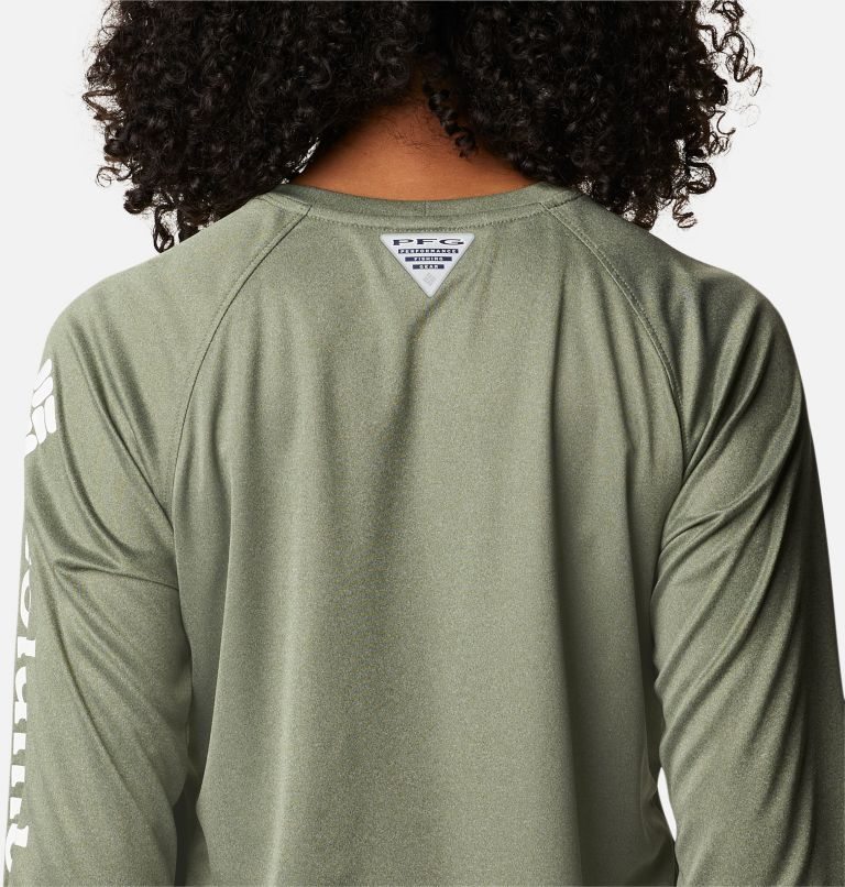 Women's Columbia PFG Tidal Tee Heather Long Sleeve Sweatshirts Olive | CA-T5C61