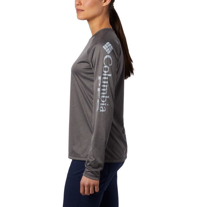 Women's Columbia PFG Tidal Tee Heather Long Sleeve Sweatshirts Dark Grey | CA-V4851