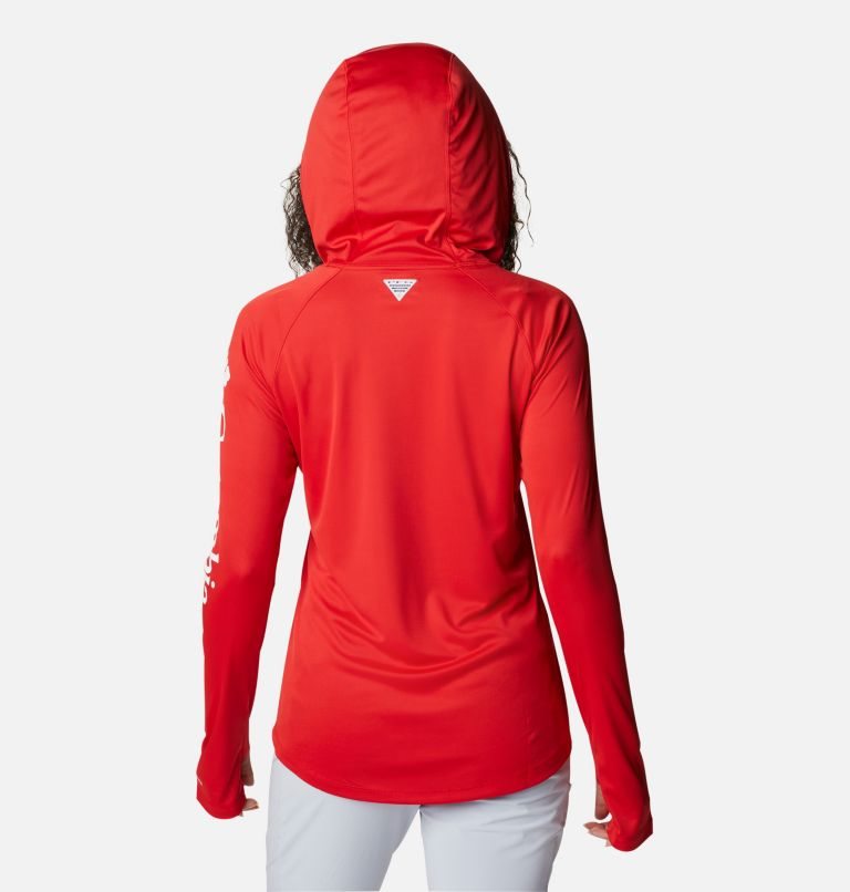 Women's Columbia PFG Tidal Tee Hoodie Red | CA-R1L04