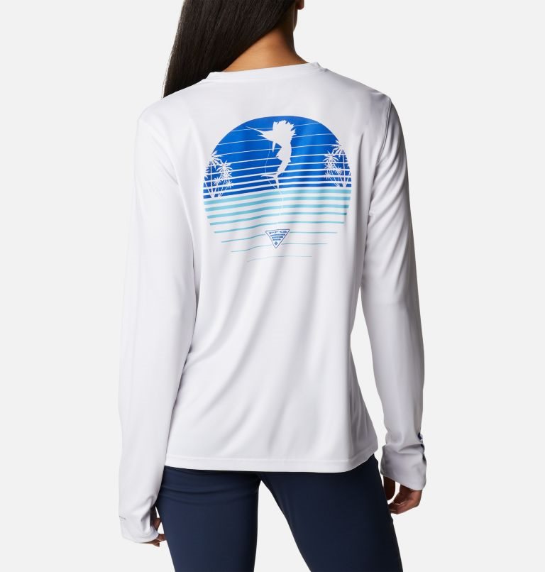 Women's Columbia PFG Tidal Tee Hook-Up Long Sleeve Sweatshirts White | CA-O48AC