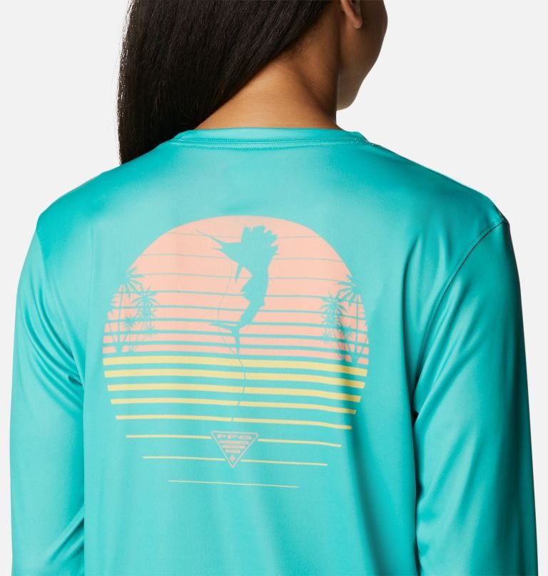 Women's Columbia PFG Tidal Tee Hook-Up Long Sleeve Sweatshirts Turquoise | CA-P546L