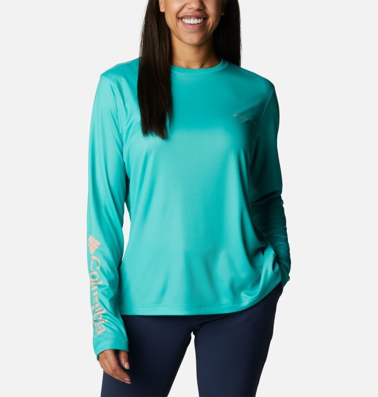 Women\'s Columbia PFG Tidal Tee Hook-Up Long Sleeve Sweatshirts Turquoise | CA-P546L