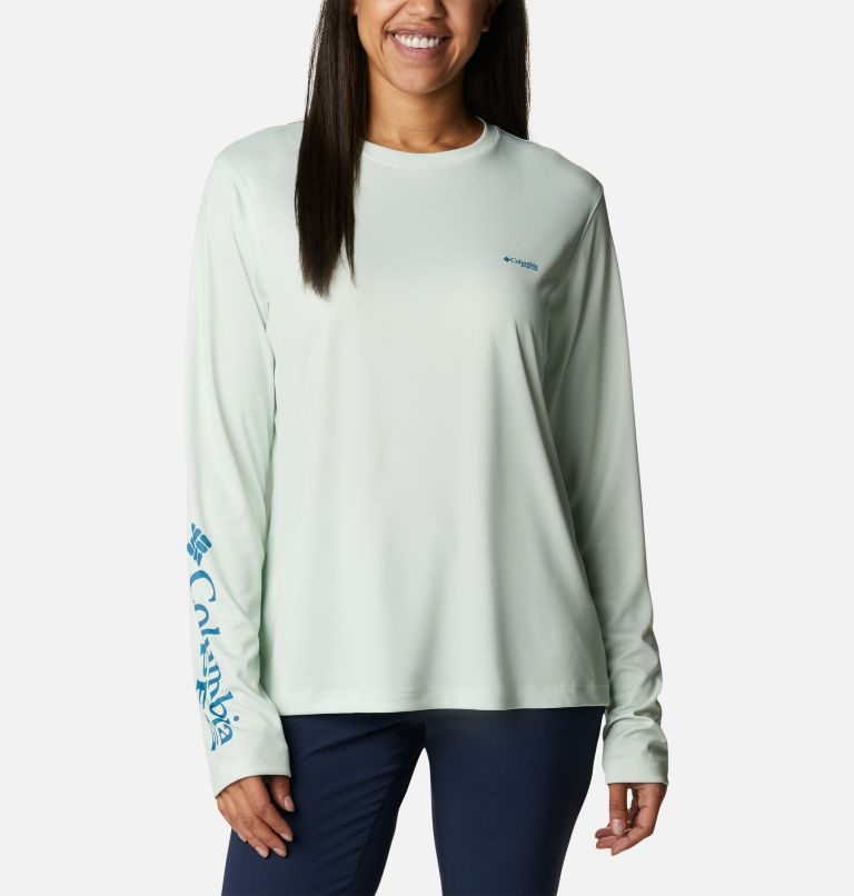 Women\'s Columbia PFG Tidal Tee Hook-Up Long Sleeve Sweatshirts Mint | CA-P6L01