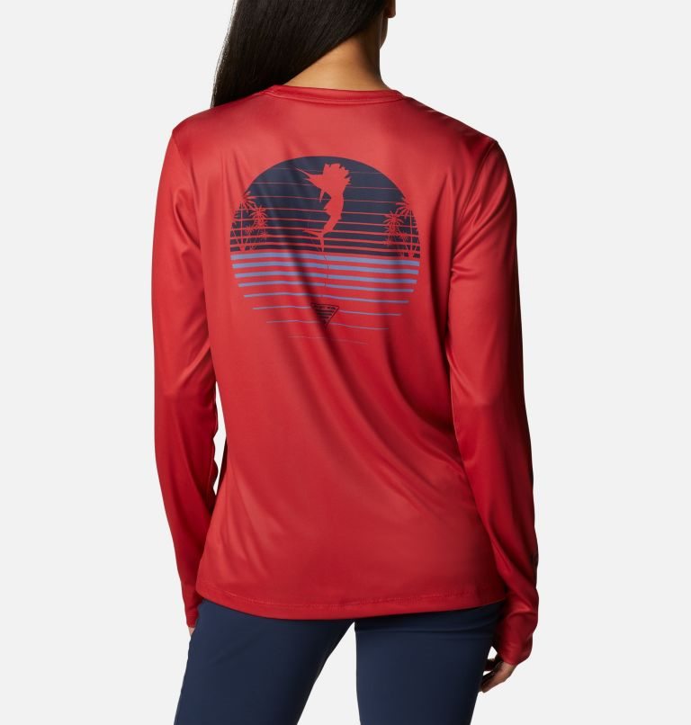 Women's Columbia PFG Tidal Tee Hook-Up Long Sleeve Sweatshirts Red | CA-S468A