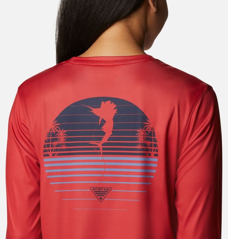 Women's Columbia PFG Tidal Tee Hook-Up Long Sleeve Sweatshirts Red | CA-S468A