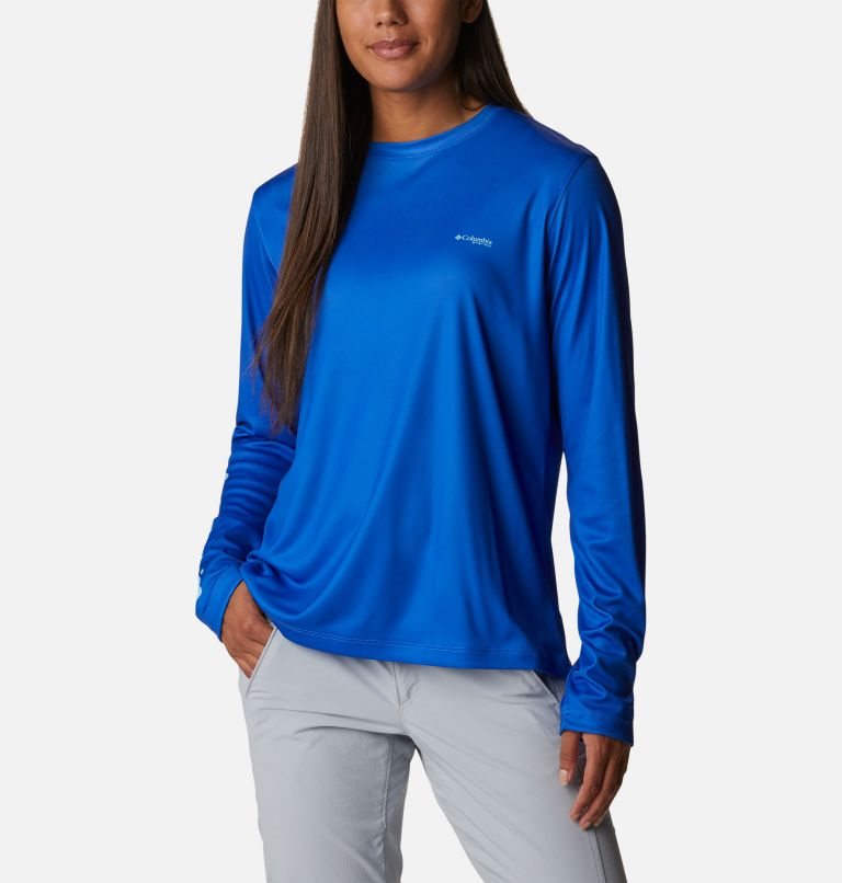 Women\'s Columbia PFG Tidal Tee Hook-Up Long Sleeve Sweatshirts Blue | CA-W3C15